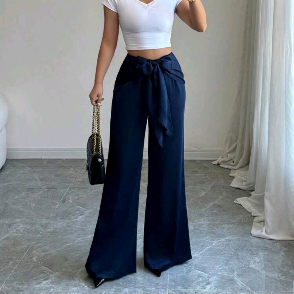 Women's Solid Color Elegant Wide Leg Pants, Fashionable For Summer